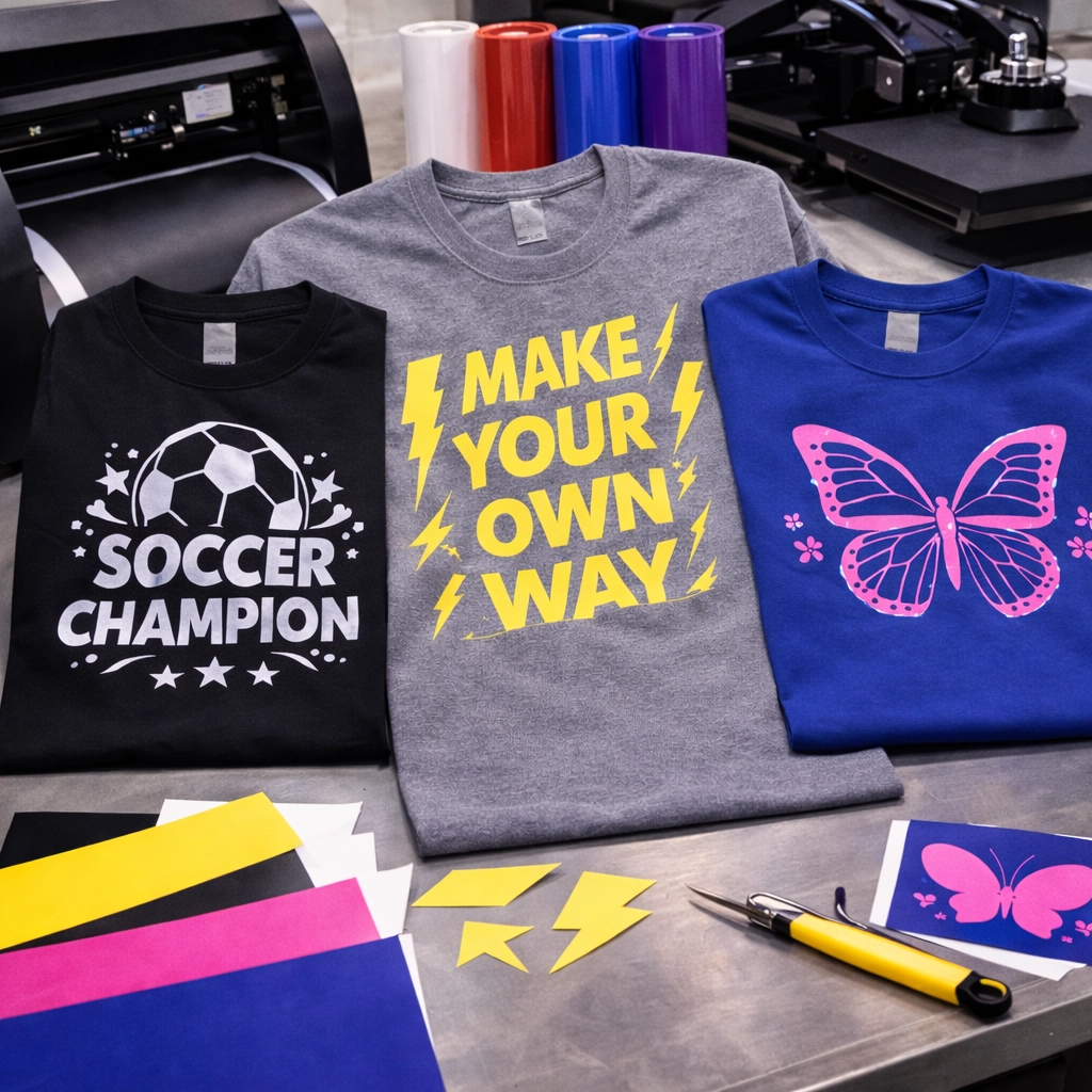 Playeras con corte de vinil textil basicos