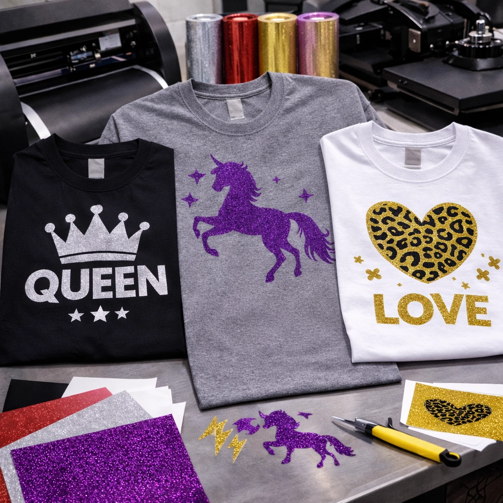 Playeras con corte de vinil glitter