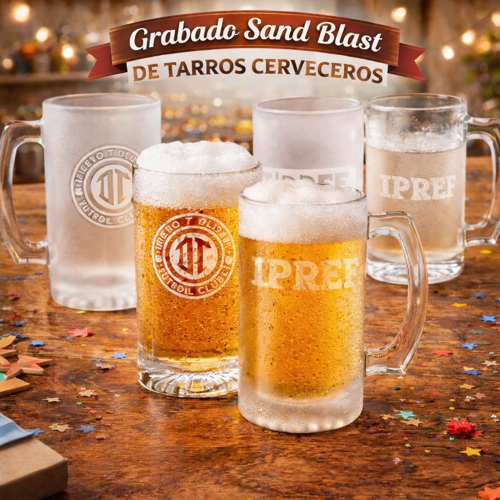 Tarros cerveceros grabados con Sand Blast