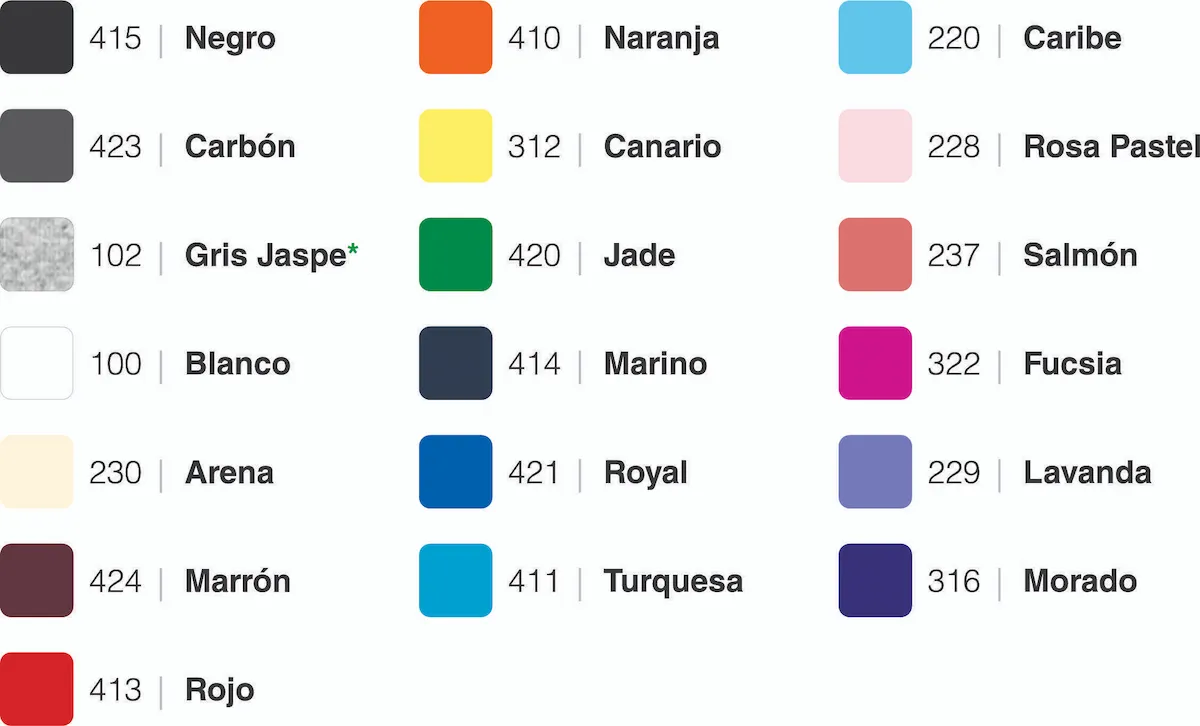 Colores disponibles de playera Yazbek C0200